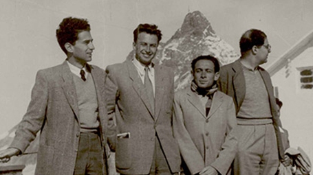 1949, (l-r) Drs. Amos de Shalit, Igal Talmi, Gideon Yekutieli and Prof. Giulio Racah in Switzerland