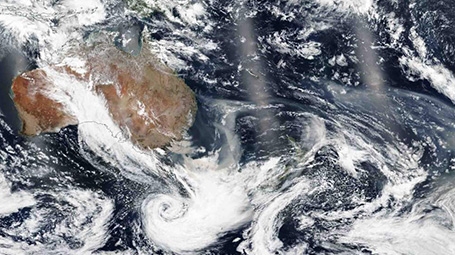 On Jan. 3, 2020, the smoke from bushfires in SE Australia were caught in satellite images beginning to move eastward. Image: Suomi National Polar-orbiting Partnership