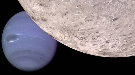 Artist's illustration of Neptune seen from beyond Triton. NASA